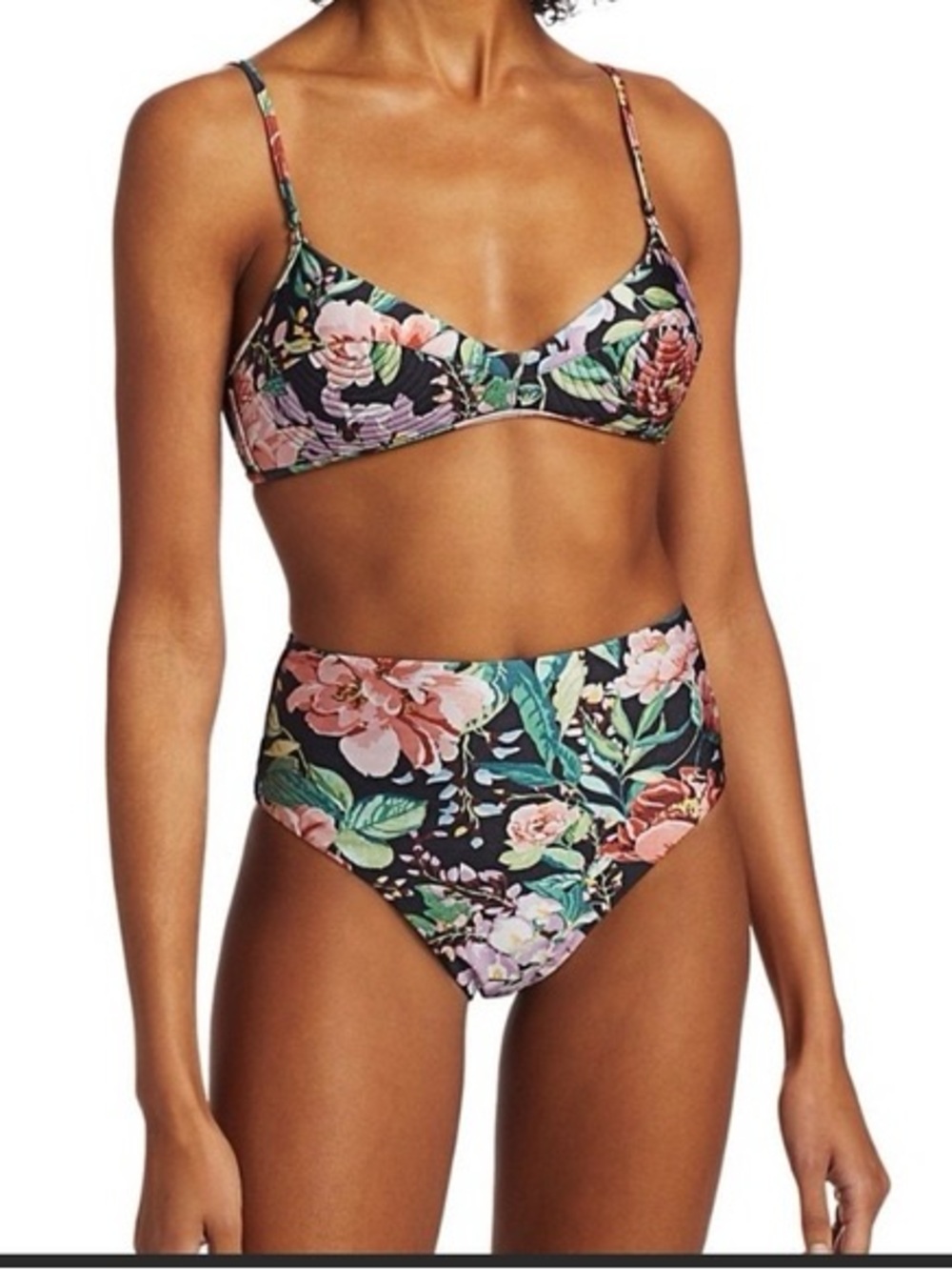 Zimmermann Floral High-Waist Bikini in Black, Pink, Green